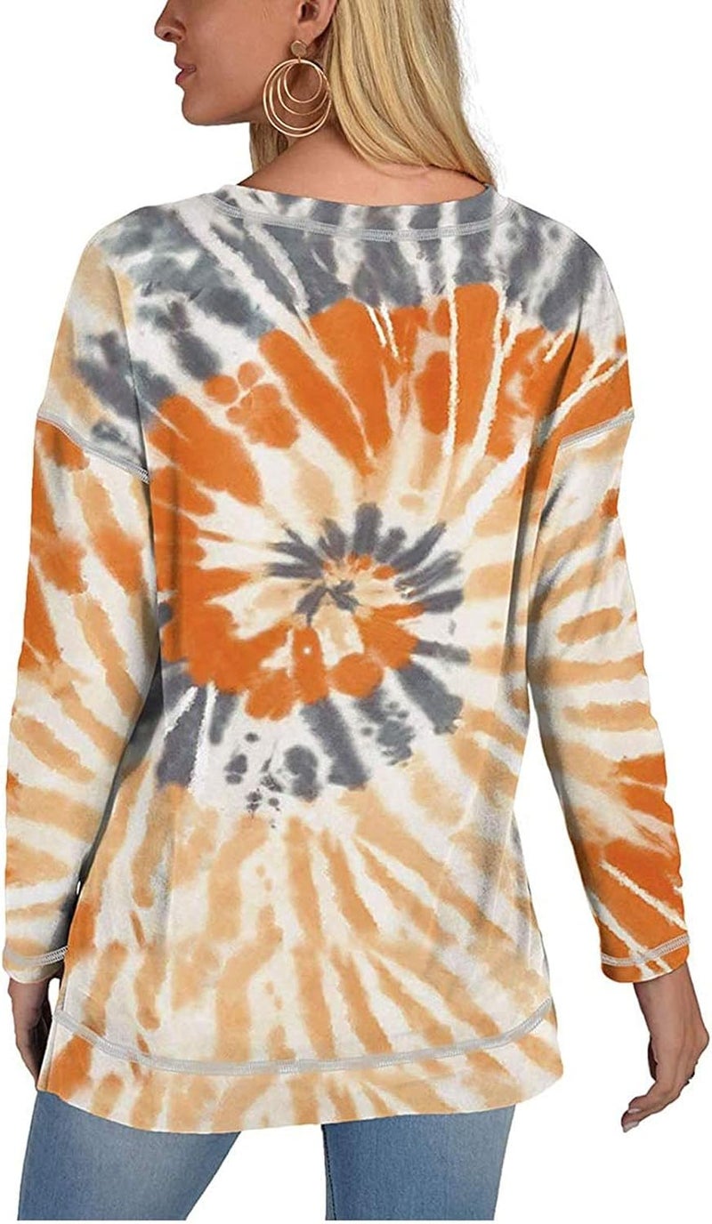 woobles Womens Sweatshirts for Ladies Tie Dye Printed Embroidery Collar Tunic Gradient Blouses Long Sleeve Pullovers - Image 2